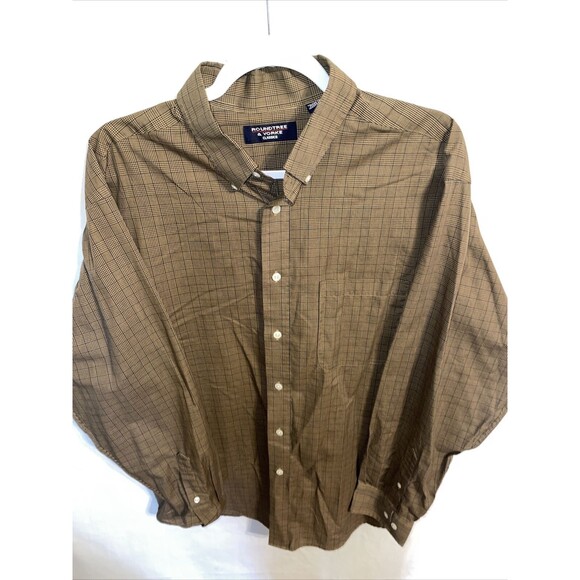 Roundtree & Yorke Dress Shirt Mens Size Large Brown Striped Long Sleeve Button - Picture 1 of 12